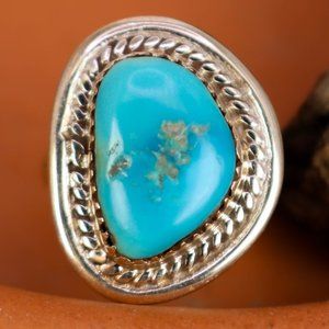 Genuine TURQUOISE Navajo Handmade Sterling Silver Womens Ring Sz 7